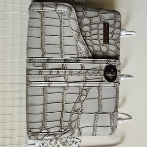 Pouchee Bag Clutch Gray Croc Embossed Purse Organizer